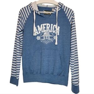 COCONUT‎ CREEK America Graphic Print Nautical Wash Stripped Hoodie Women's Small